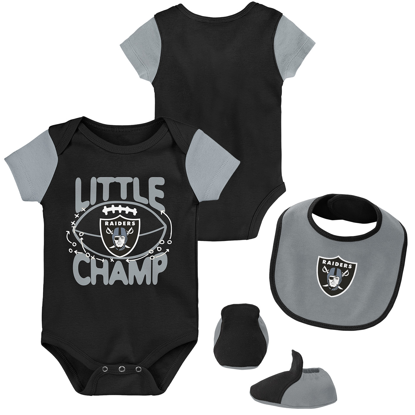 Newborn & Infant Black/Silver Las Vegas Raiders Little Champ Three