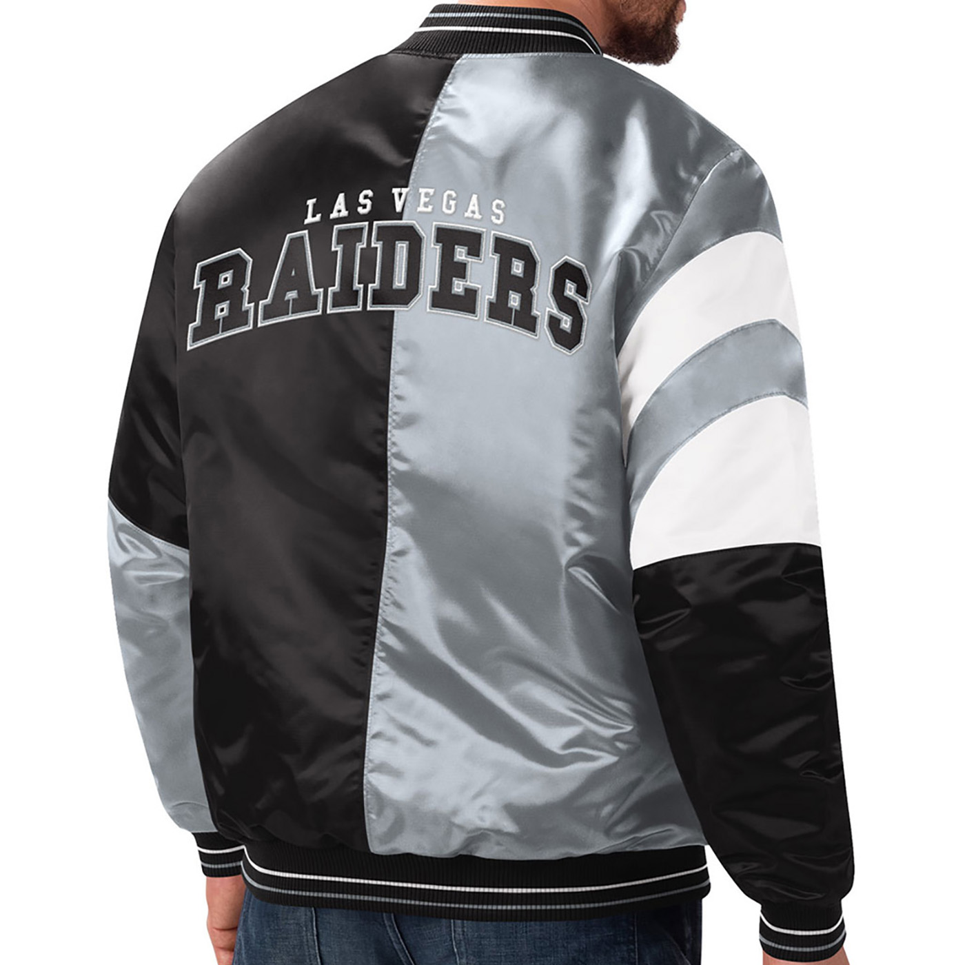 Las Vegas Raiders Bomber Satin Black and Grey Jacket