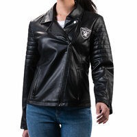 Women's Las Vegas Raiders The Wild Collective Black Studded Full-Zip  Leather Jacket