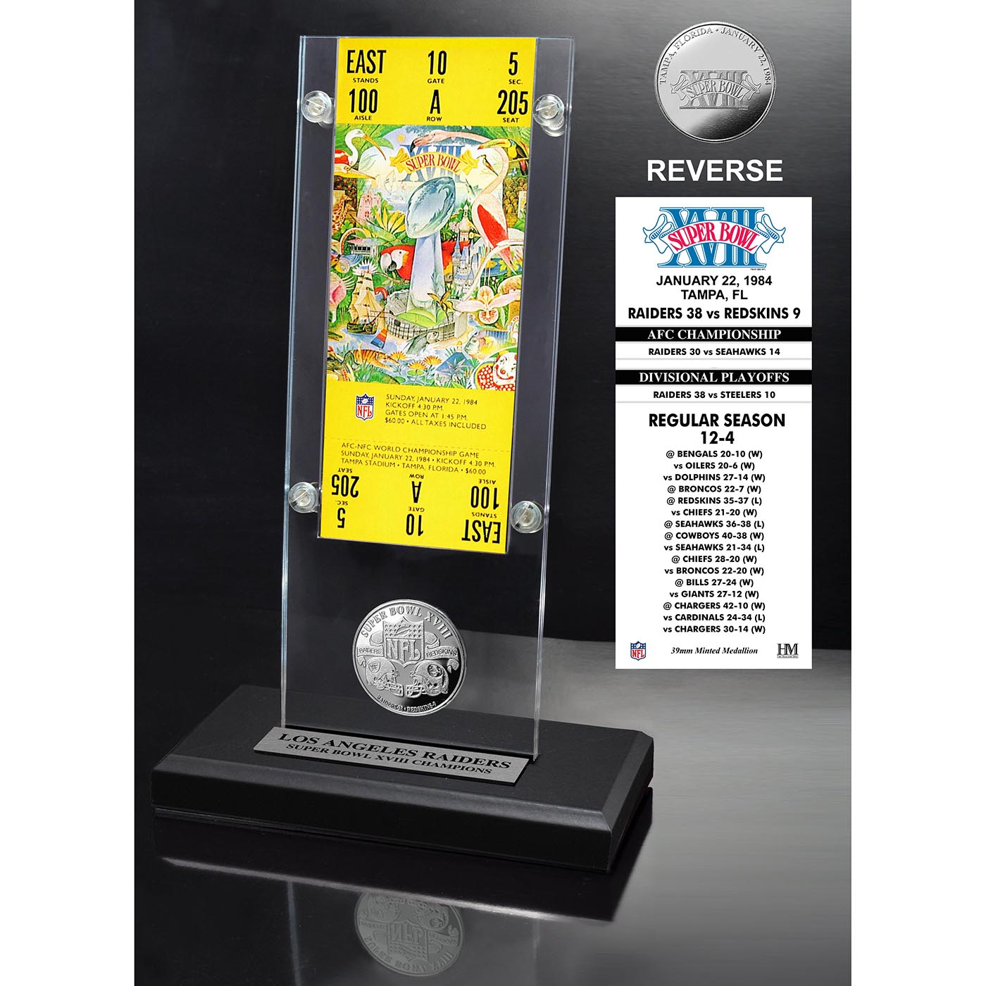 Product Detail  SUPER BOWL XVIII ACRYLIC TICKET FLIP COIN